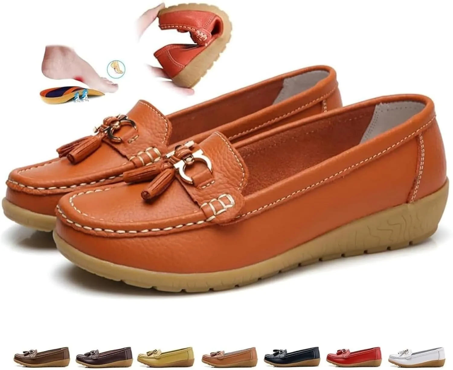 Women's Leather Breathable Moccasins Shoes Ladies Comfortable Dressy Moccasins Driving Penny Loafers Orthopedic Loafers in Breathable Leather