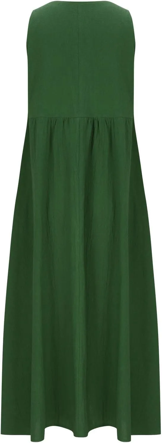Women's Linen Maxi Dresses 2025 Summer Plus Size Sleeveless Flowy Sundress Beach Vacation Long Tank Dress with Pockets