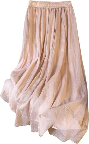 Women's Linen Stretch Soft Pleated Skirt Elastic Waisted Spring Summer Ruched Skirts Casual Loose Trendy Maxi Skirt