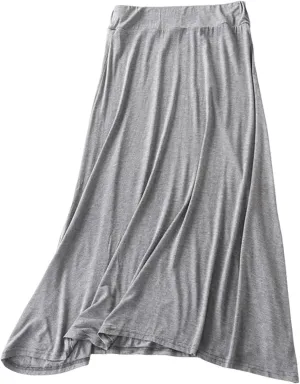 Womens Long Maxi Skirt Modal Cotton Solid Lightweight Flowy Elastic Waist A-Line Skirt Casual Summer Lounge Long Skirt