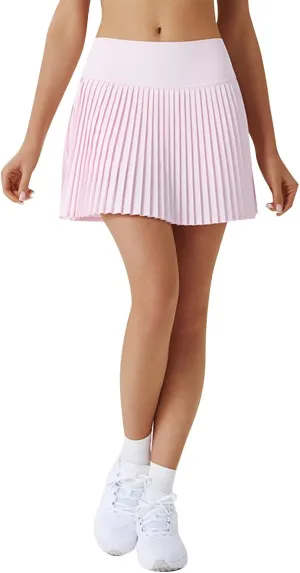 Women's Mid Waisted Pleated Tennis Skirts with Pockets A Line Athletic Mini Skirt Built-in Shorts Workout Golf Skorts