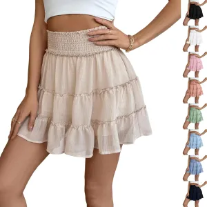 Womens Mini Skirt with Shorts Underneath Smocked Tiered Ruffle Flowy Cute Skirts 2025 Summer A Line Short Beach Skirt