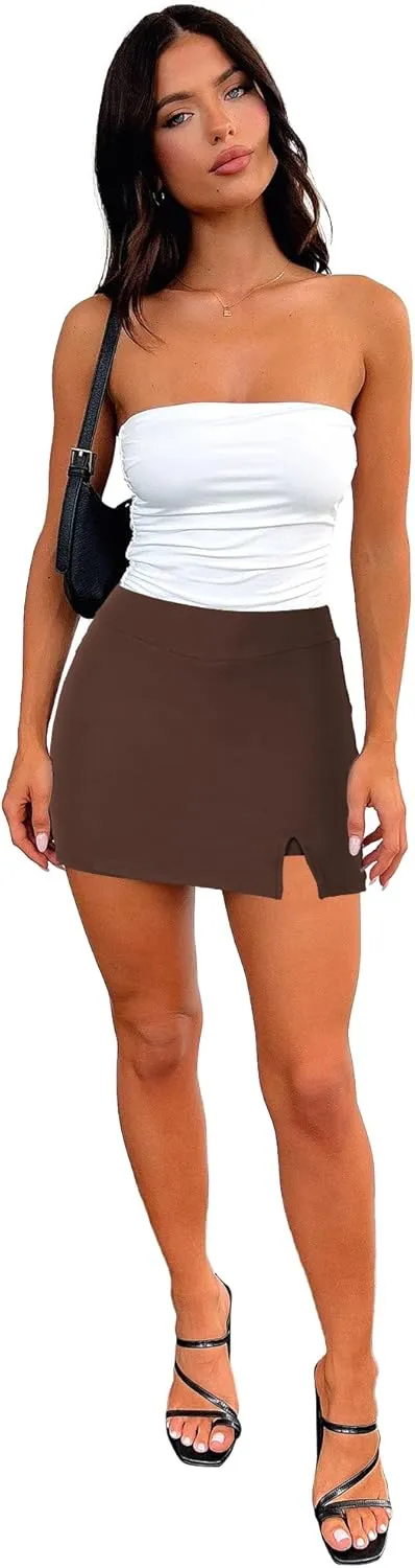 Womens Mini Skorts Casual Y2k Summer Mid-Waisted Front Split Pencil Bodycon Skirts with Shorts Underneath
