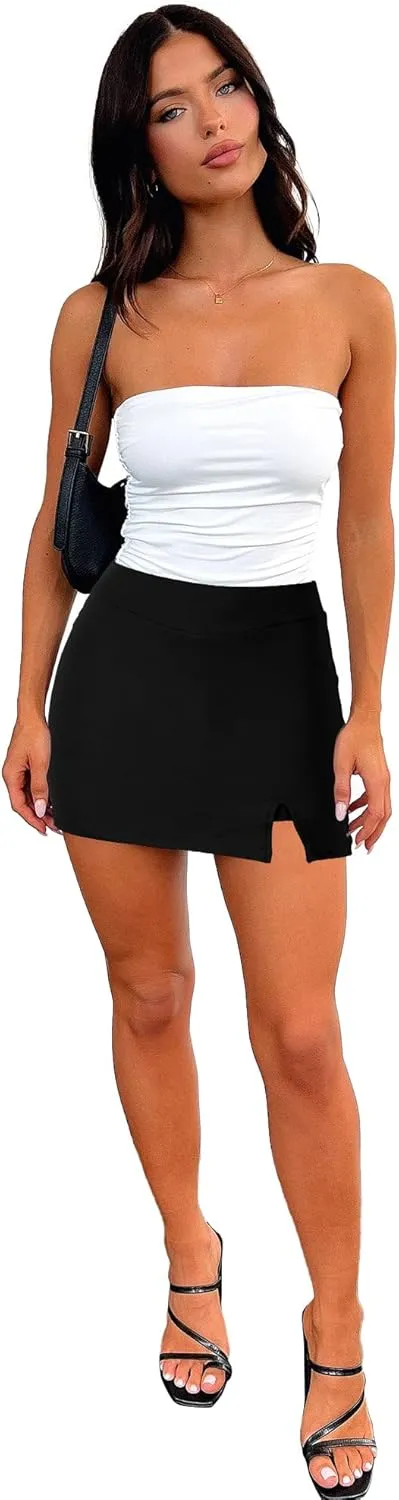 Womens Mini Skorts Casual Y2k Summer Mid-Waisted Front Split Pencil Bodycon Skirts with Shorts Underneath