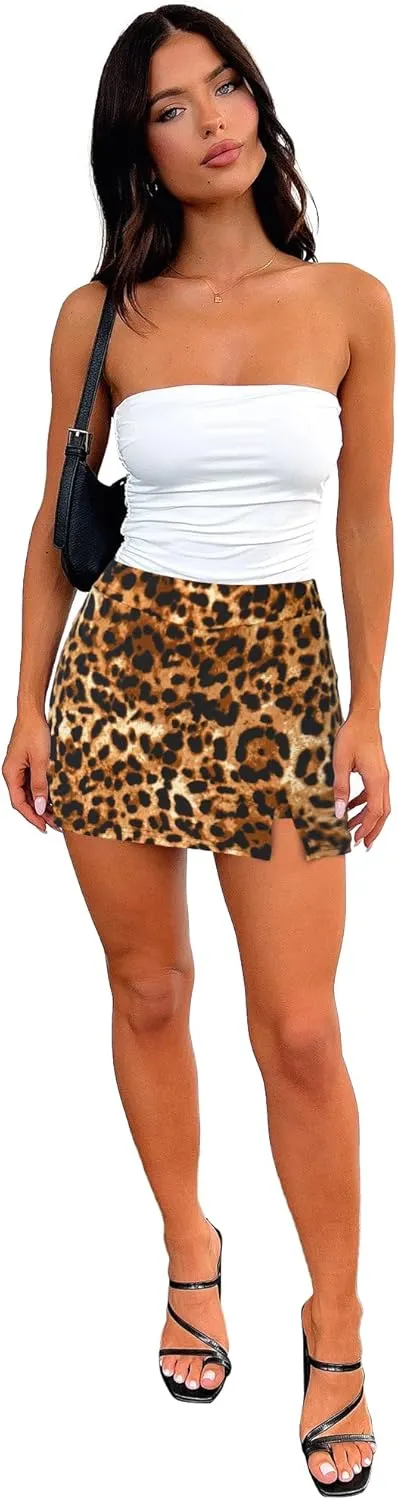 Womens Mini Skorts Casual Y2k Summer Mid-Waisted Front Split Pencil Bodycon Skirts with Shorts Underneath