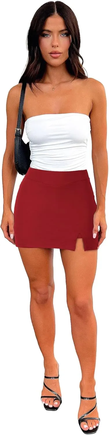 Womens Mini Skorts Casual Y2k Summer Mid-Waisted Front Split Pencil Bodycon Skirts with Shorts Underneath