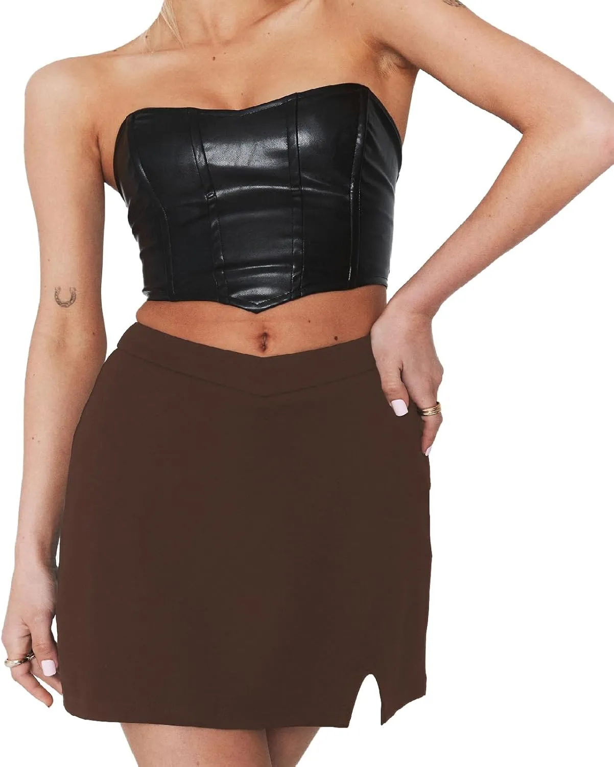 Womens Mini Skorts Casual Y2k Summer Mid-Waisted Front Split Pencil Bodycon Skirts with Shorts Underneath