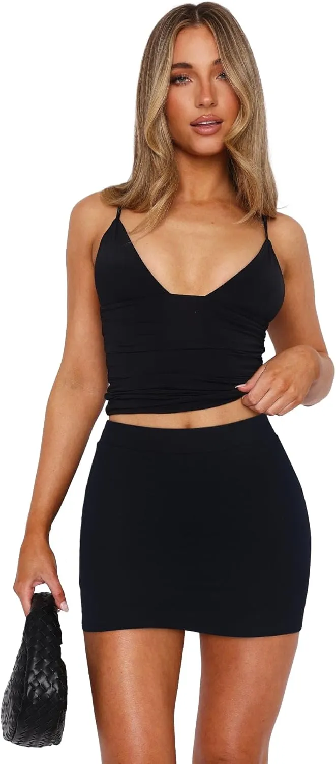 Womens Mini Skorts Sexy Mid-Waisted Pencil Bodycon Short Skirts with Side Split 2025