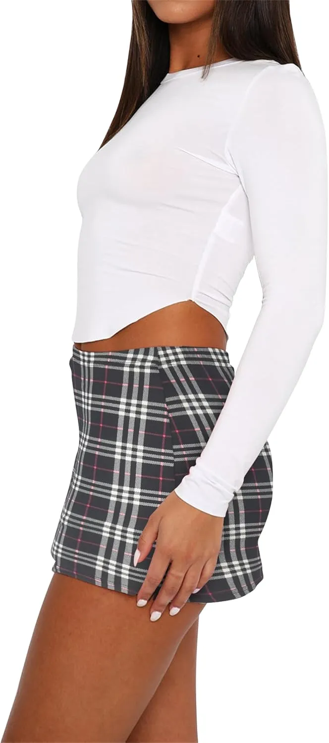 Womens Mini Skorts Sexy Mid-Waisted Pencil Bodycon Short Skirts with Side Split 2025
