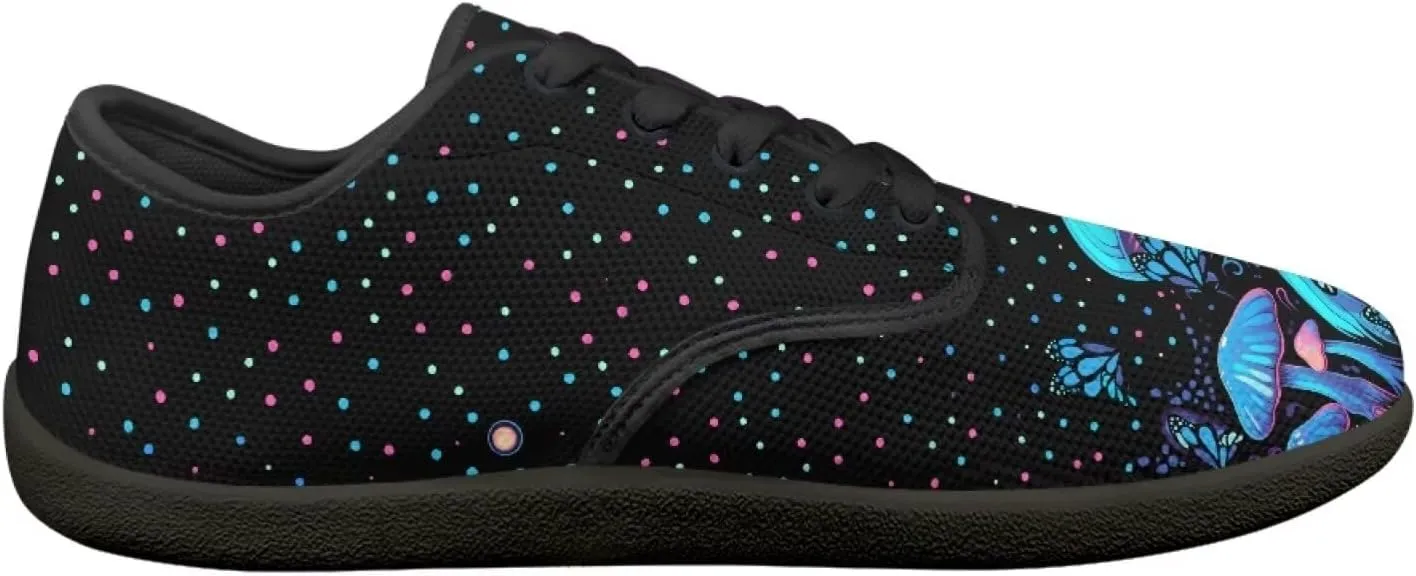 Womens Mushroom Print Barefoot Shoes Wide Toe Zero Drop Casual Sneakers Lace Up Non Slip Walking Footwear