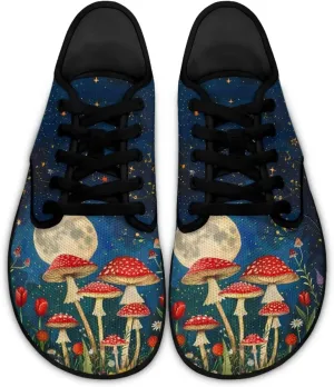 Womens Mushroom Print Barefoot Shoes Wide Toe Zero Drop Casual Sneakers Lace Up Non Slip Walking Footwear