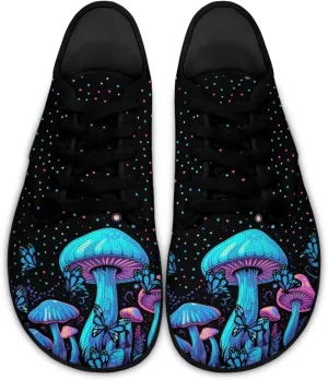 Womens Mushroom Print Barefoot Shoes Wide Toe Zero Drop Casual Sneakers Lace Up Non Slip Walking Footwear