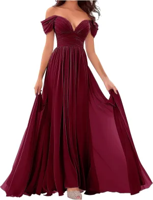 Women's Off-Shoulder Bridesmaid Dresses - Chiffon Formal Dress Evening Gown for Wedding