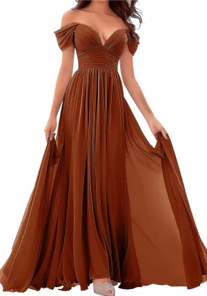 Women's Off-Shoulder Bridesmaid Dresses - Chiffon Formal Dress Evening Gown for Wedding