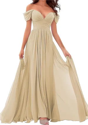 Women's Off-Shoulder Bridesmaid Dresses - Chiffon Formal Dress Evening Gown for Wedding