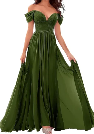 Women's Off-Shoulder Bridesmaid Dresses - Chiffon Formal Dress Evening Gown for Wedding