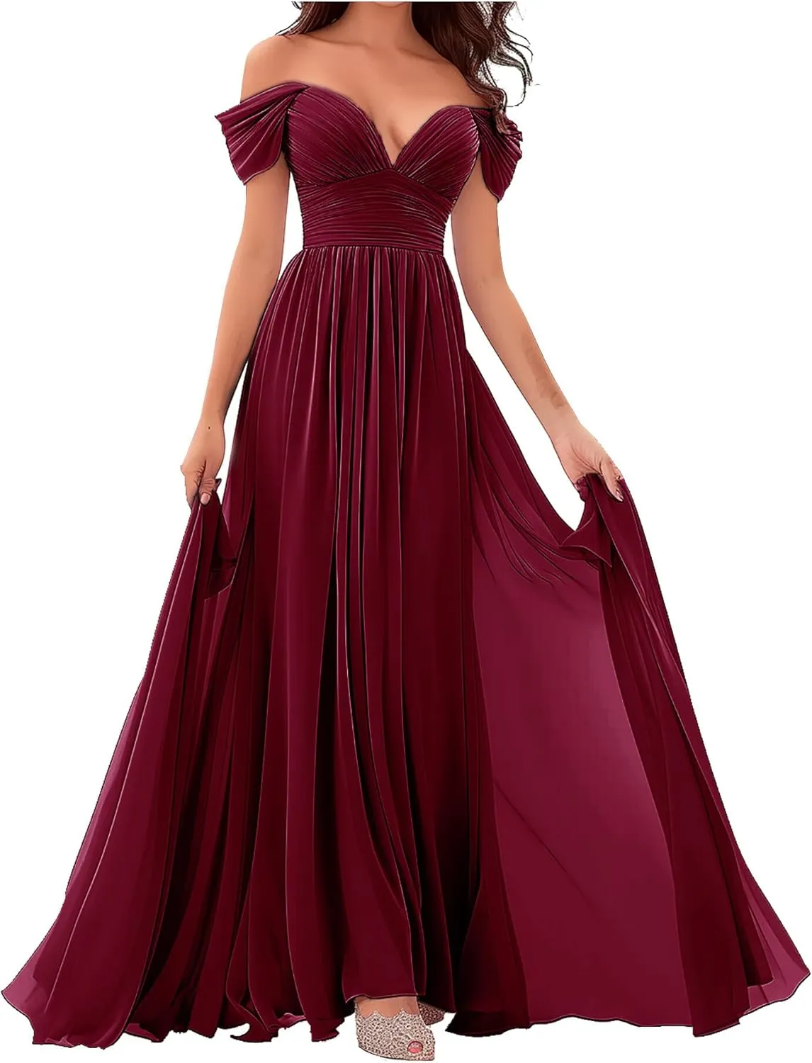 Women's Off-Shoulder Bridesmaid Dresses - Chiffon Formal Dress Evening Gown for Wedding