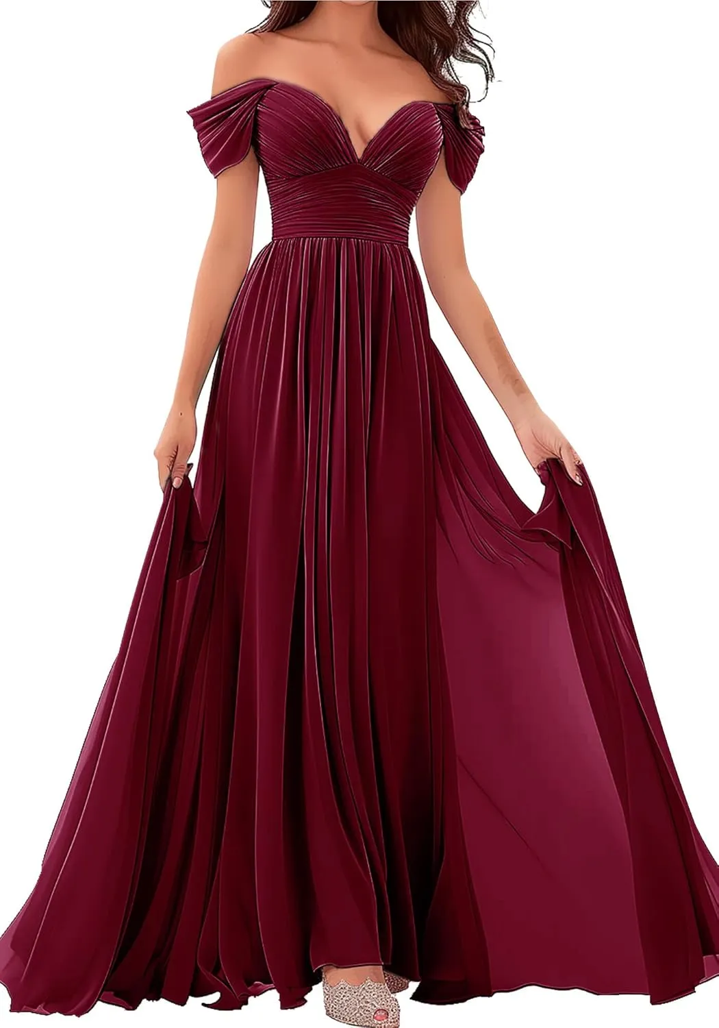 Women's Off-Shoulder Bridesmaid Dresses - Chiffon Formal Dress Evening Gown for Wedding
