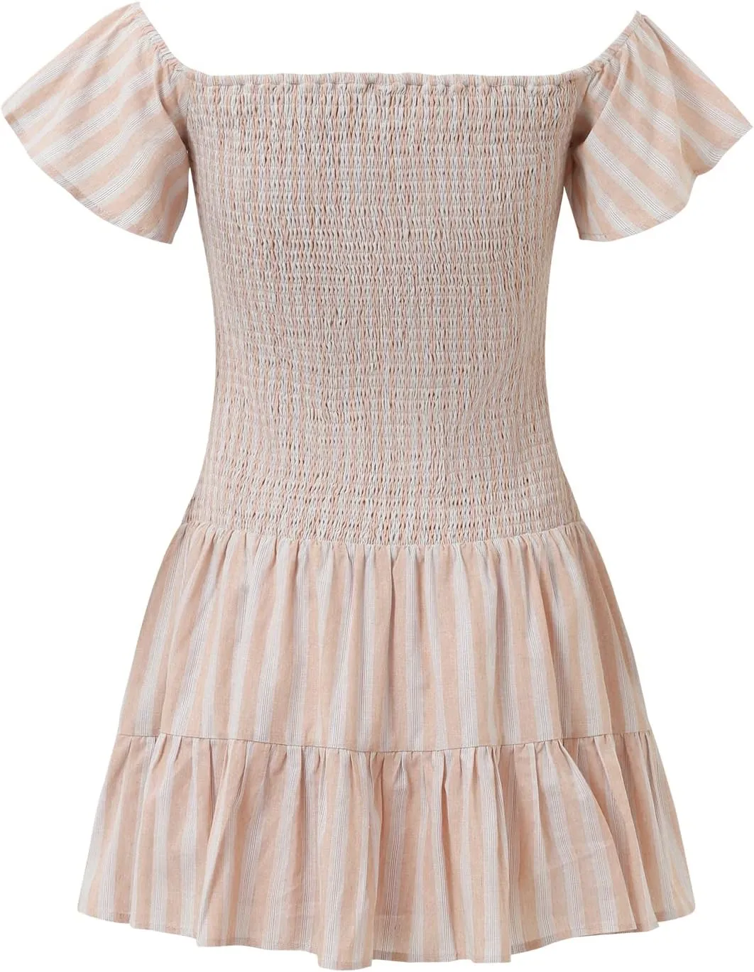 Women's Off Shoulder Square Neck Sumemr Short Sleeve Smock Ruffler Mini Dress
