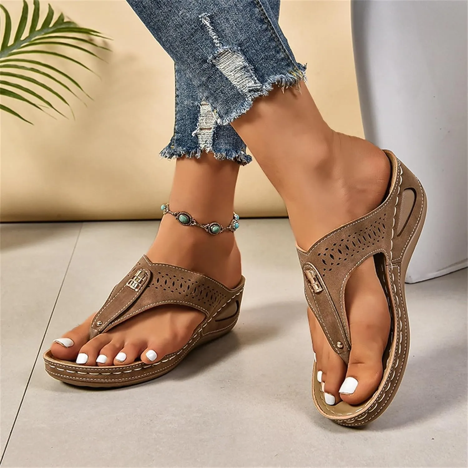 Women's Orthopedic Arch Support Sandals Diabetic Walking Shoes Summer Orthotic Comfortable Slip On Peep Toe Platforms Wedge Sandal Casual Lightweight Breathable Flip Flops Work Slipper