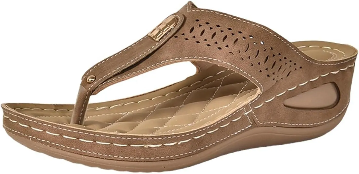 Women's Orthopedic Arch Support Sandals Diabetic Walking Shoes Summer Orthotic Comfortable Slip On Peep Toe Platforms Wedge Sandal Casual Lightweight Breathable Flip Flops Work Slipper