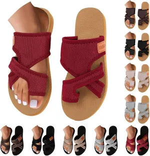 Womens Orthopedic Sandals 2025 Vacation Slide Beach Sandals with Arch Support Breathable Comfortable Flip Flops