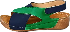 Womens Orthopedic Sandals Contrast Color Wedge Ankle Strap Slingback Platforms Summer Comfort Arch Support Sandals Dressy Breathable Slip On Walking Shoes Casual Outdoor Wedges