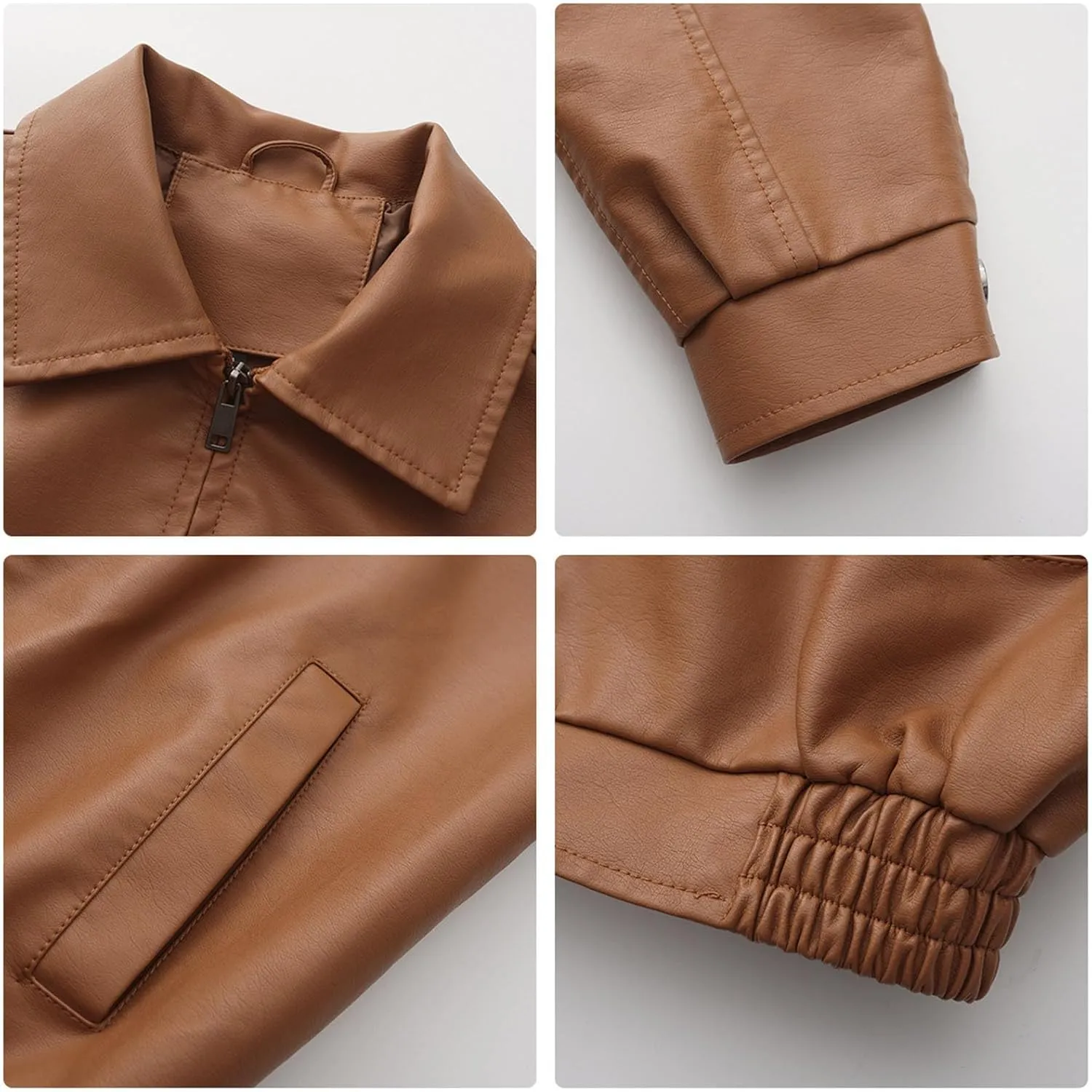 Womens Oversized Leather Jackets Faux Casual Zip Up Casual Bomber Fall Fashion Motorcycle Jacket with Pockets