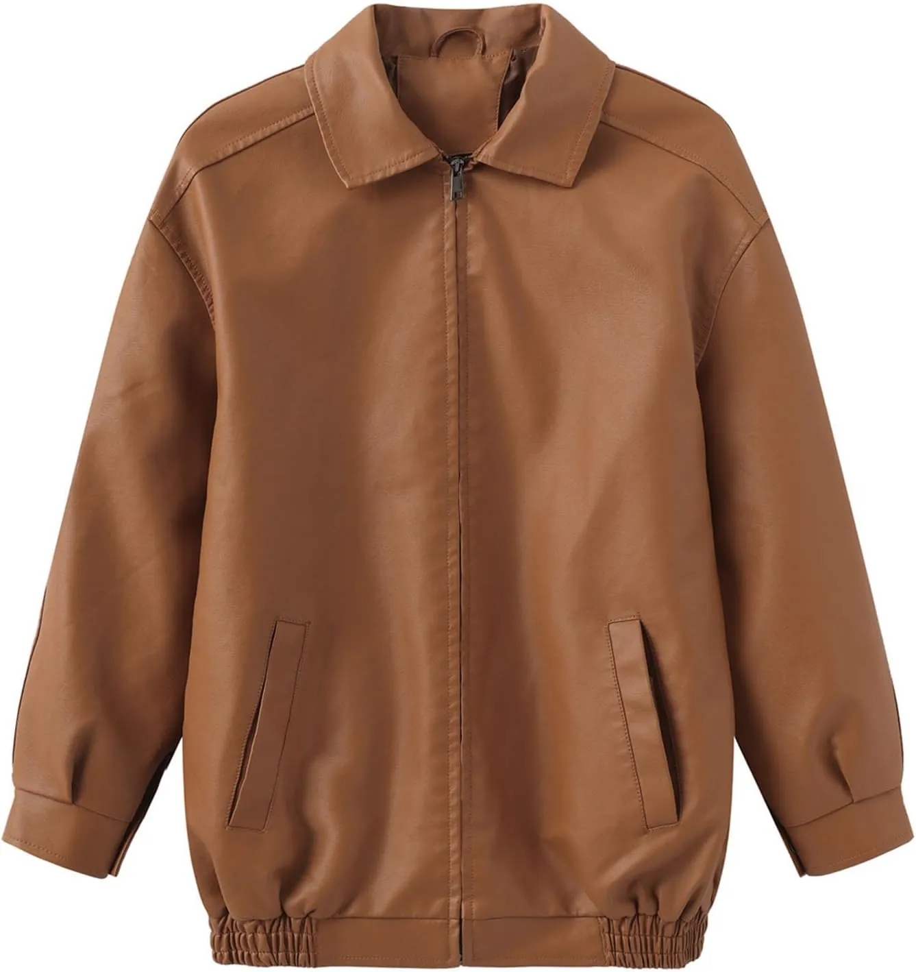 Womens Oversized Leather Jackets Faux Casual Zip Up Casual Bomber Fall Fashion Motorcycle Jacket with Pockets