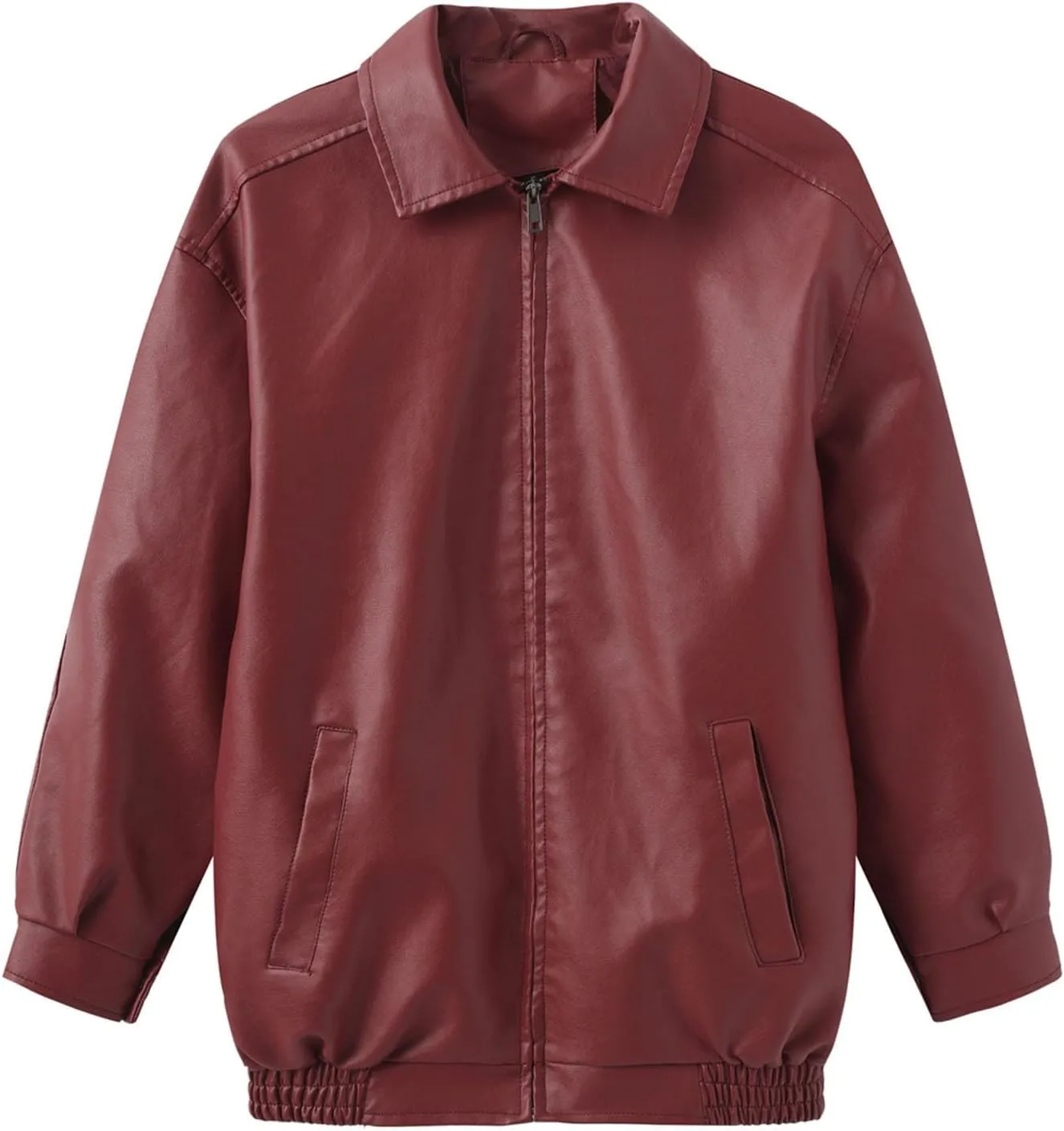 Womens Oversized Leather Jackets Faux Casual Zip Up Casual Bomber Fall Fashion Motorcycle Jacket with Pockets