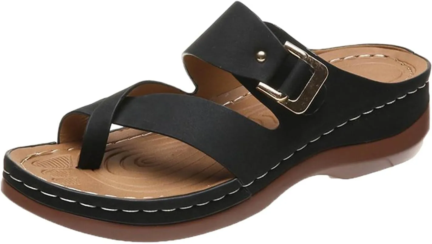 Women's Platform Slides Sandals Comfortable Arch Support Footbed Clip Toe Orthopedic Sandals Slip On Fashion Beach Wedge Sandals Casual Walking Shoes