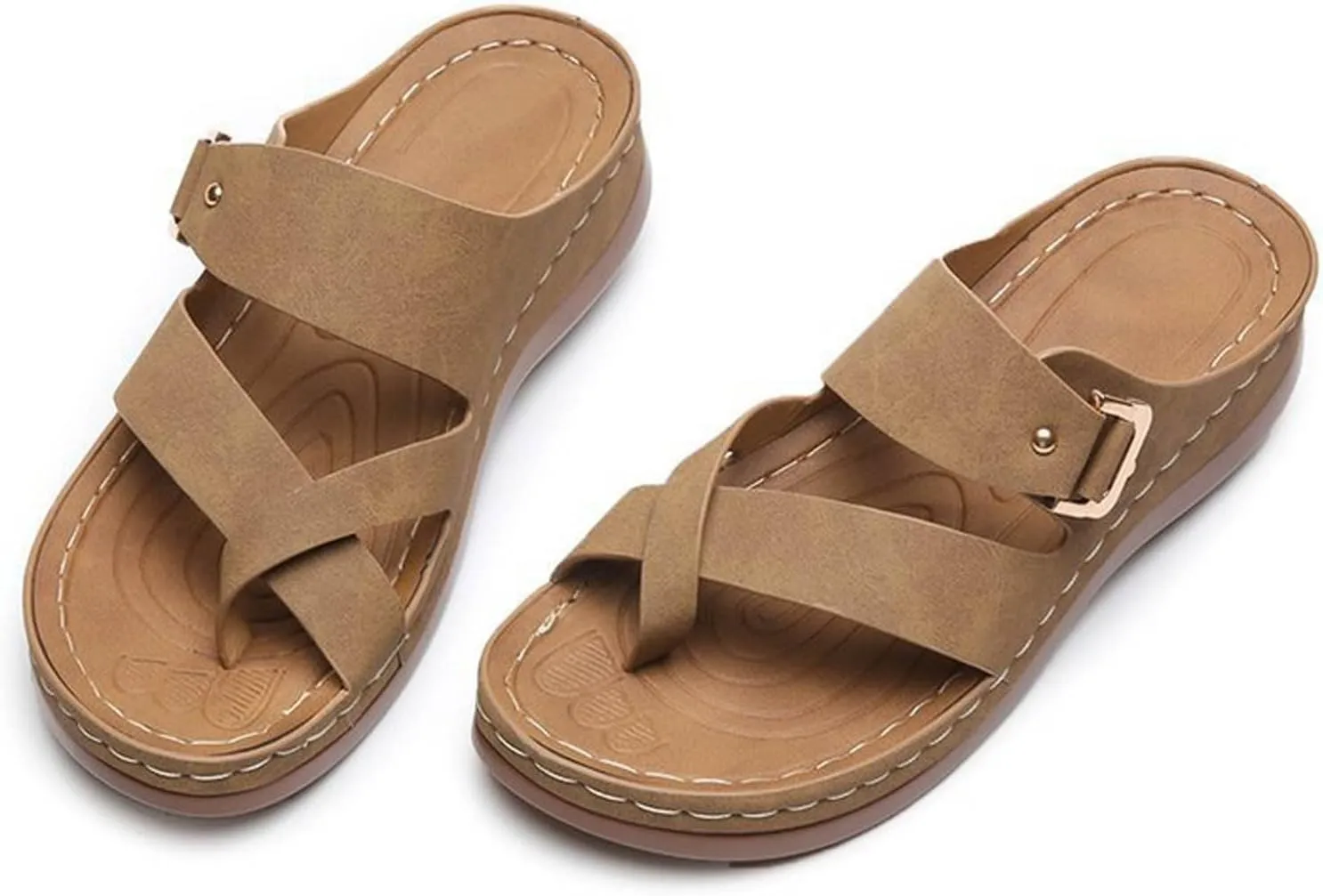 Women's Platform Slides Sandals Comfortable Arch Support Footbed Clip Toe Orthopedic Sandals Slip On Fashion Beach Wedge Sandals Casual Walking Shoes