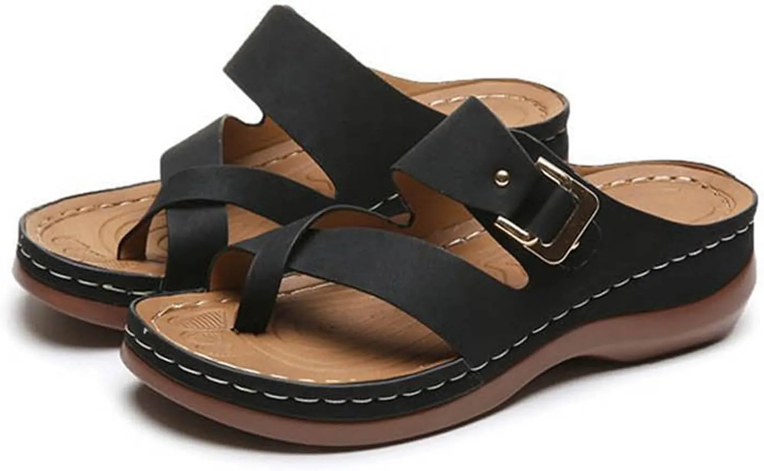 Women's Platform Slides Sandals Comfortable Arch Support Footbed Clip Toe Orthopedic Sandals Slip On Fashion Beach Wedge Sandals Casual Walking Shoes