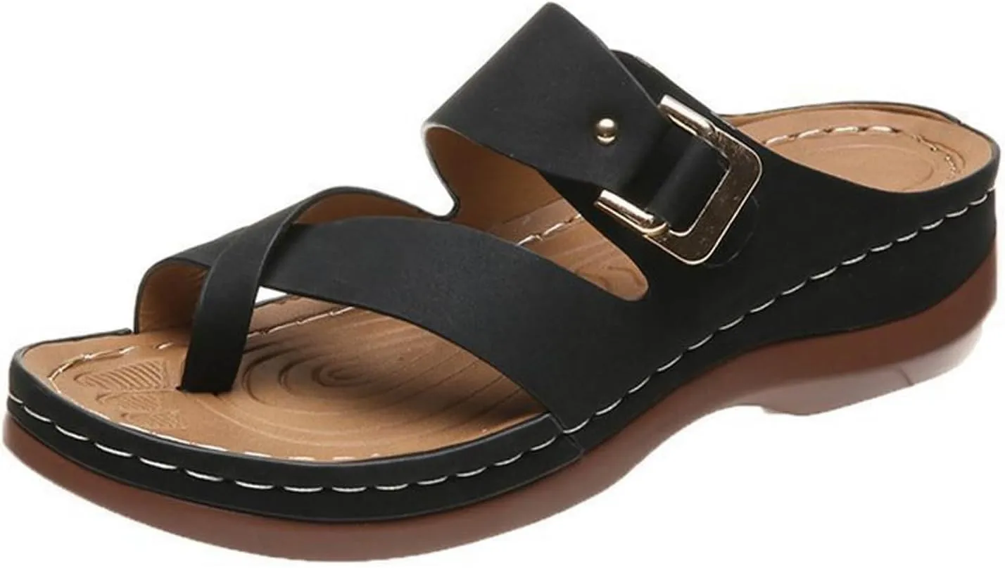 Women's Platform Slides Sandals Comfortable Arch Support Footbed Clip Toe Orthopedic Sandals Slip On Fashion Beach Wedge Sandals Casual Walking Shoes