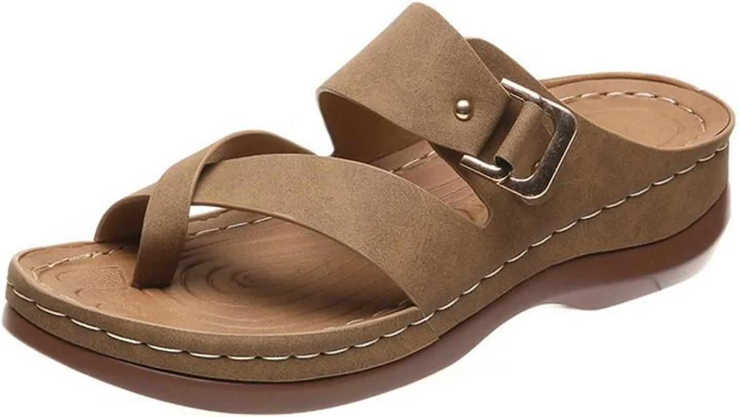 Women's Platform Slides Sandals Comfortable Arch Support Footbed Clip Toe Orthopedic Sandals Slip On Fashion Beach Wedge Sandals Casual Walking Shoes