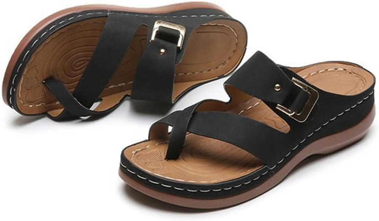 Women's Platform Slides Sandals Comfortable Arch Support Footbed Clip Toe Orthopedic Sandals Slip On Fashion Beach Wedge Sandals Casual Walking Shoes