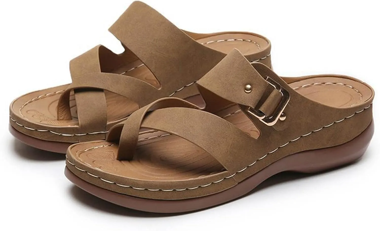 Women's Platform Slides Sandals Comfortable Arch Support Footbed Clip Toe Orthopedic Sandals Slip On Fashion Beach Wedge Sandals Casual Walking Shoes