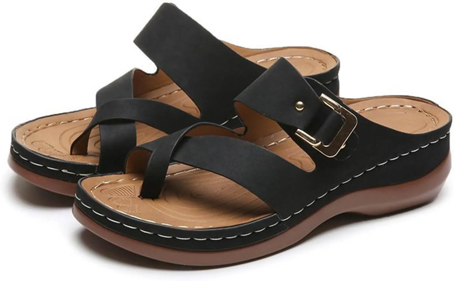Women's Platform Slides Sandals Comfortable Arch Support Footbed Clip Toe Orthopedic Sandals Slip On Fashion Beach Wedge Sandals Casual Walking Shoes