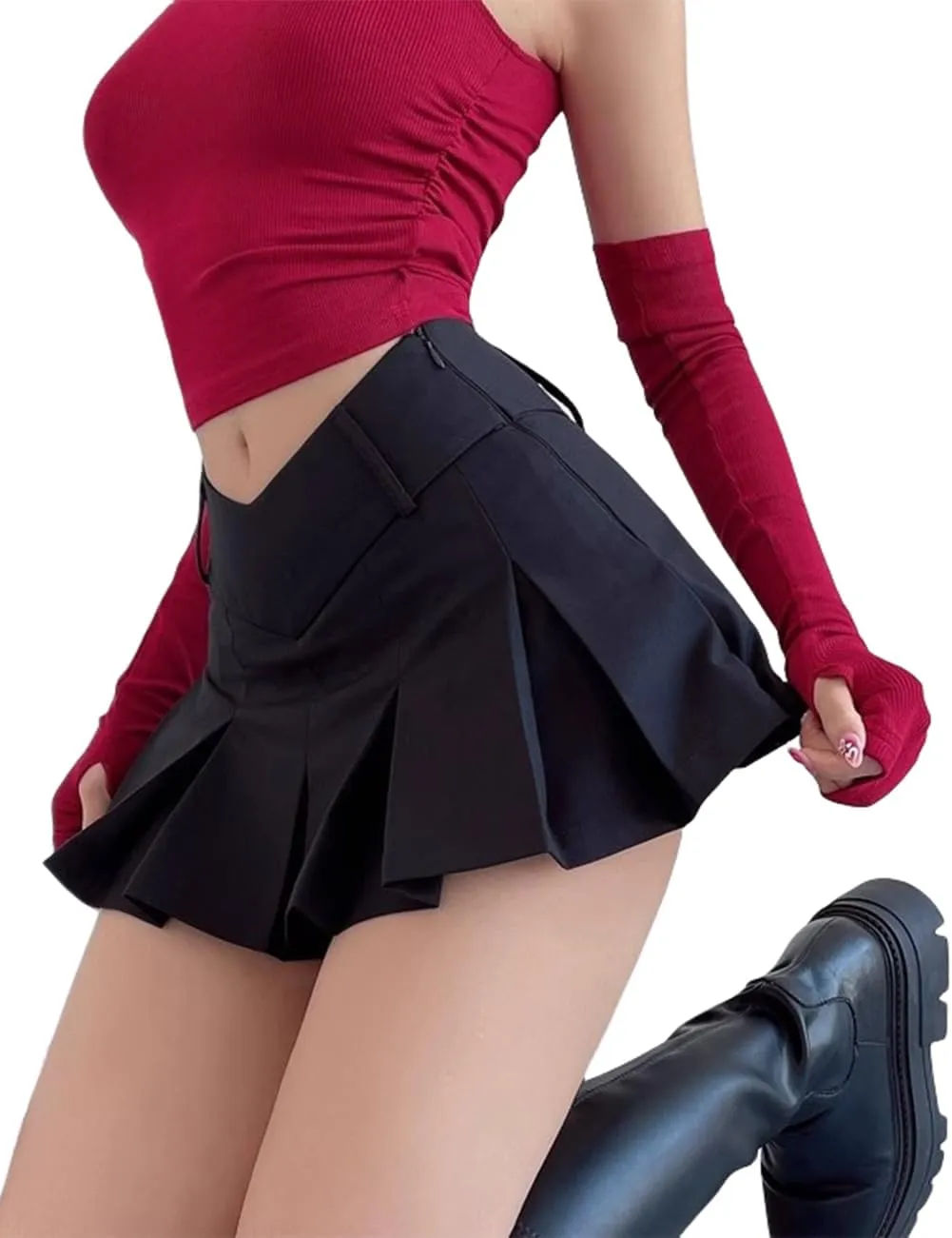 Women's Pleated Mini Skirts with Shorts Underneath