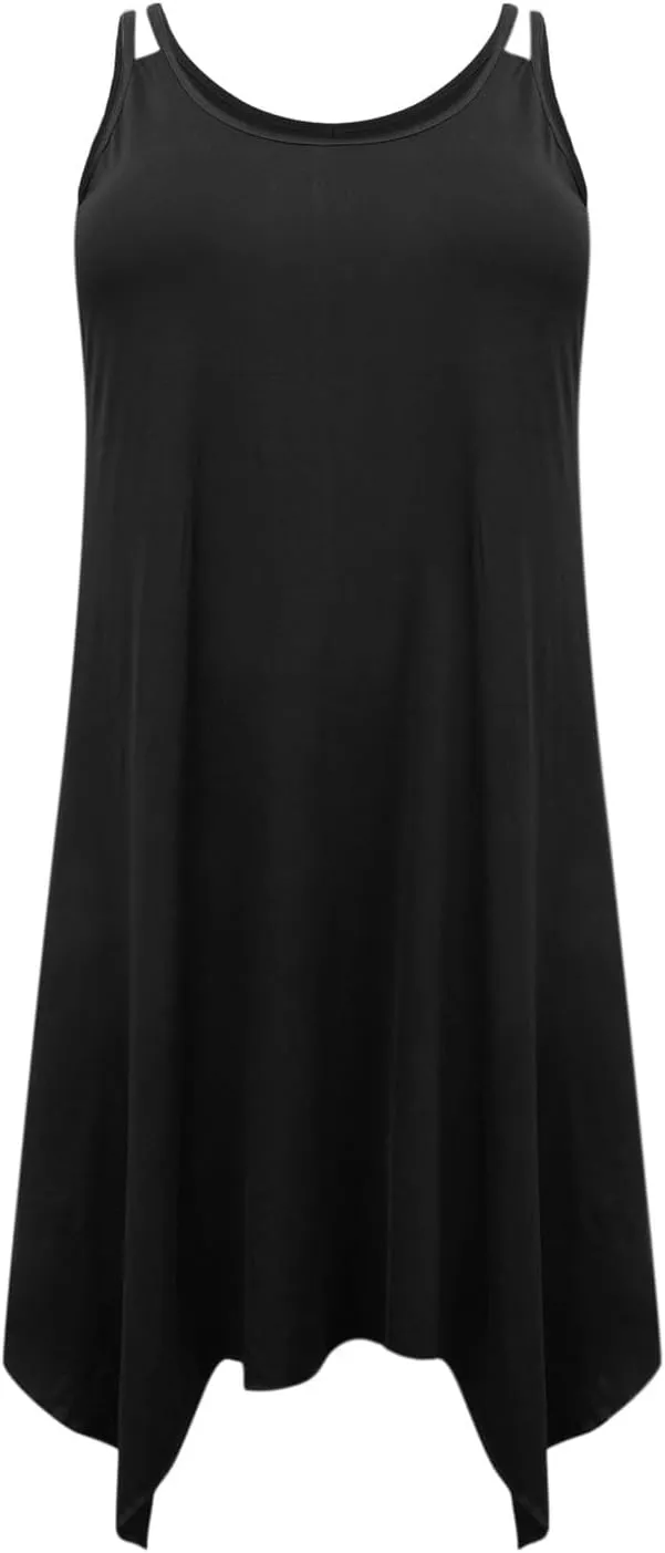 Womens Plus Size Dresses 2025 Summer Sleeveless Scoop Neck Asymmetrical Hem Flowy Midi Cami Dress Casual Loose Dresess