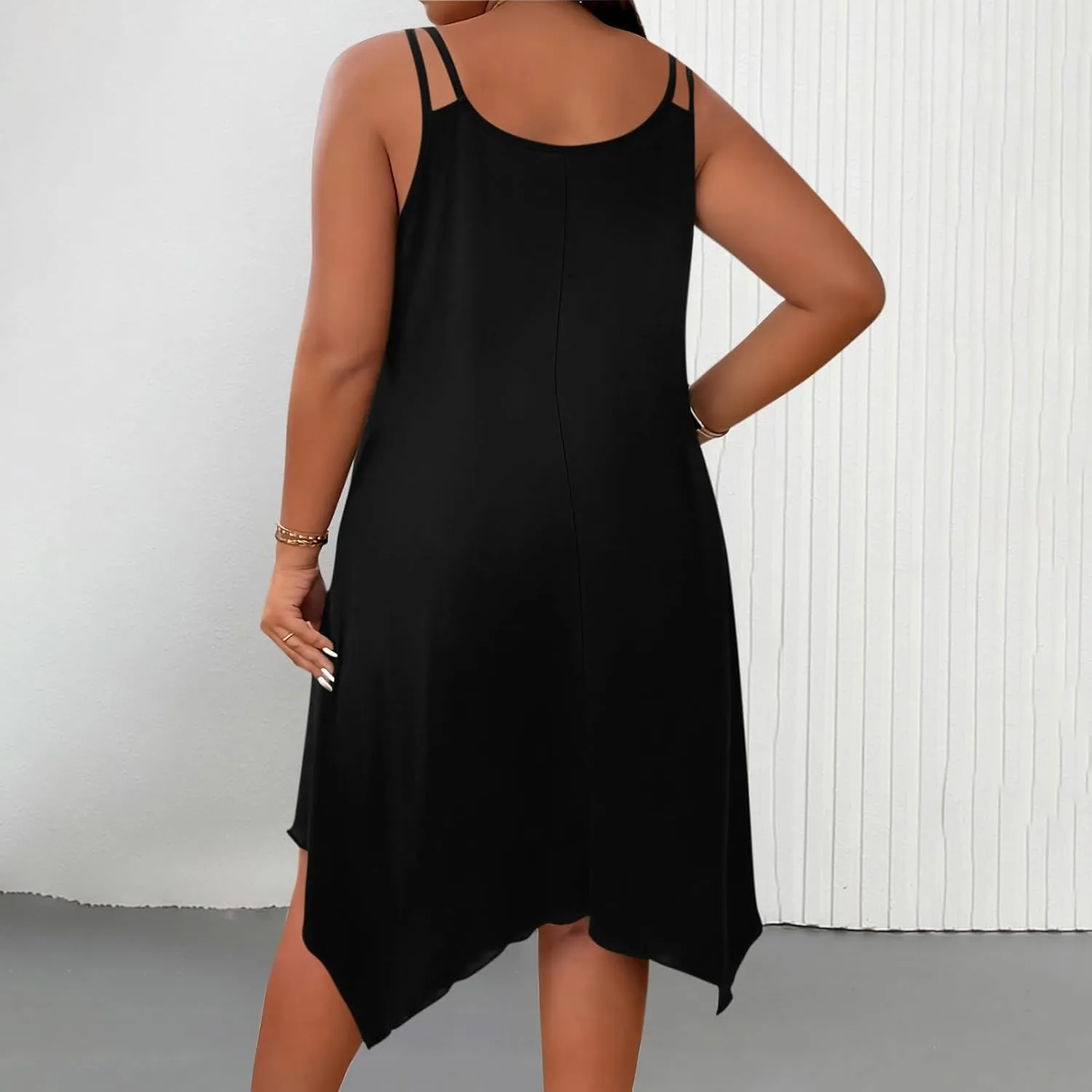 Womens Plus Size Dresses 2025 Summer Sleeveless Scoop Neck Asymmetrical Hem Flowy Midi Cami Dress Casual Loose Dresess