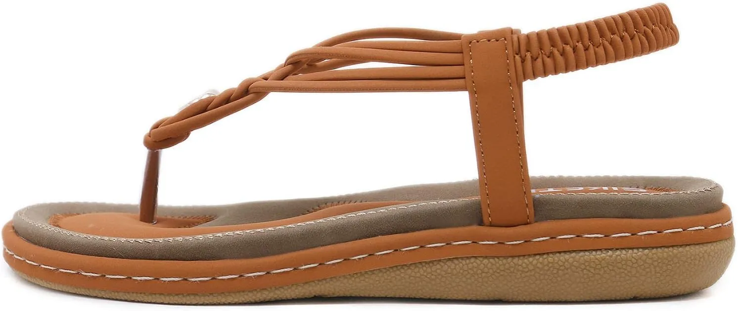 Women's Sandal T-Strap Flat Flats Glitter Thong Flip Flops Elastic Ankle Strap Dress Shoes Summer Open Toe Sandal