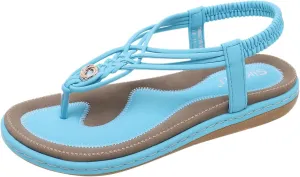 Women's Sandal T-Strap Flat Flats Glitter Thong Flip Flops Elastic Ankle Strap Dress Shoes Summer Open Toe Sandal