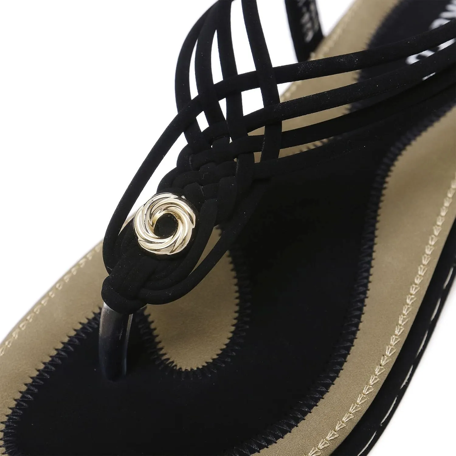 Women's Sandal T-Strap Flat Flats Glitter Thong Flip Flops Elastic Ankle Strap Dress Shoes Summer Open Toe Sandal