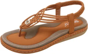 Women's Sandal T-Strap Flat Flats Glitter Thong Flip Flops Elastic Ankle Strap Dress Shoes Summer Open Toe Sandal