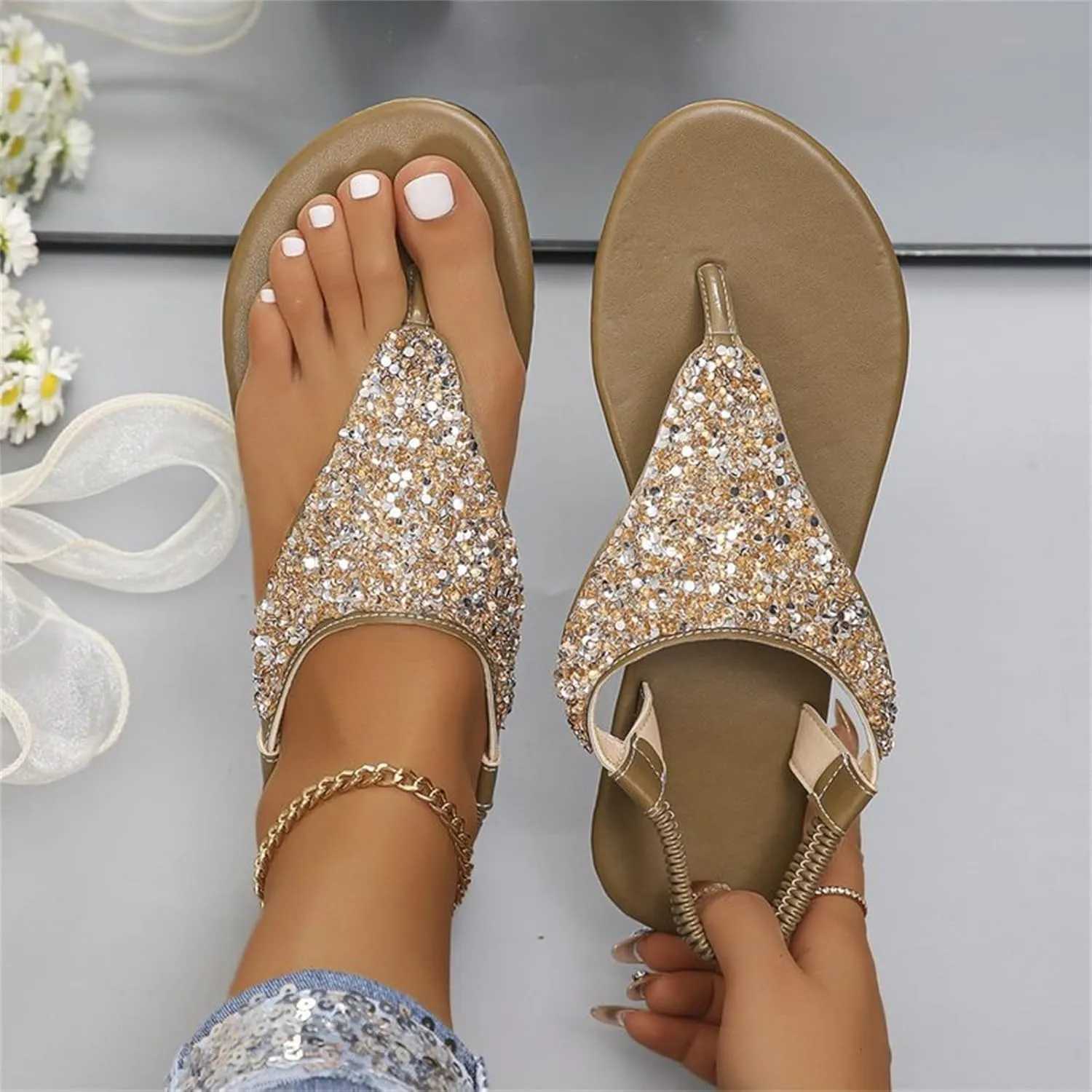 Womens Sandals Shoes Walking Sandal Non Slip Casual Summer Beach Shoes Dress Women's Fashion Flip Flop