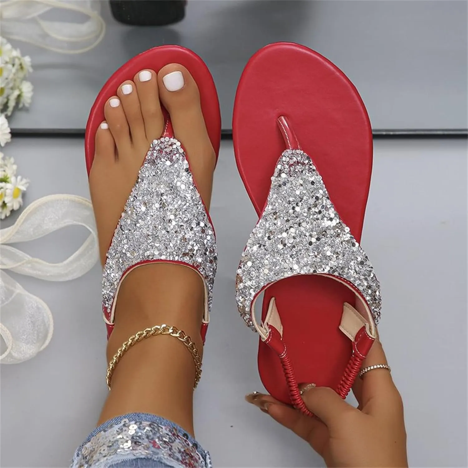 Womens Sandals Shoes Walking Sandal Non Slip Casual Summer Beach Shoes Dress Women's Fashion Flip Flop
