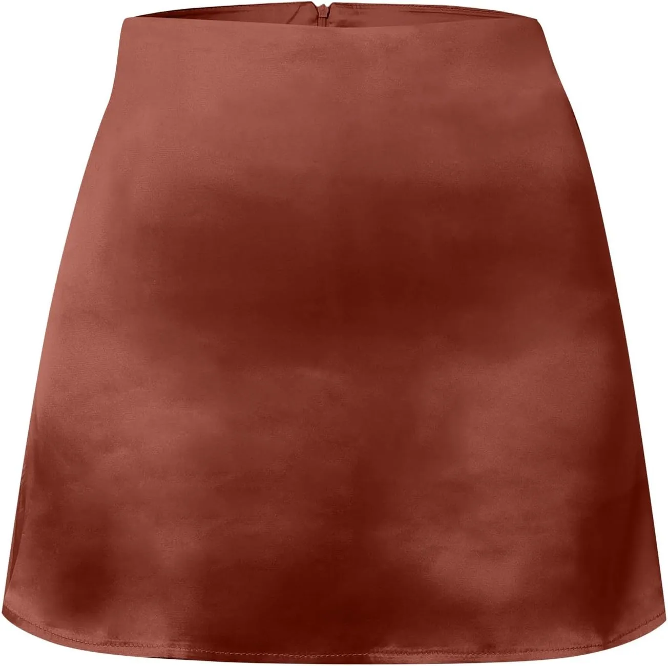 Women's Satin Elastic High Waist Zipper Skorts Versatile Stretchy Skirt Flared Casual A Line Mini Skirts Built in Shorts