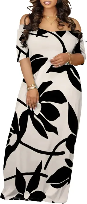 Womens Sexy Beach Outfits Summer Off Shoulder Sexy Maxi Dresses Flowy Dress