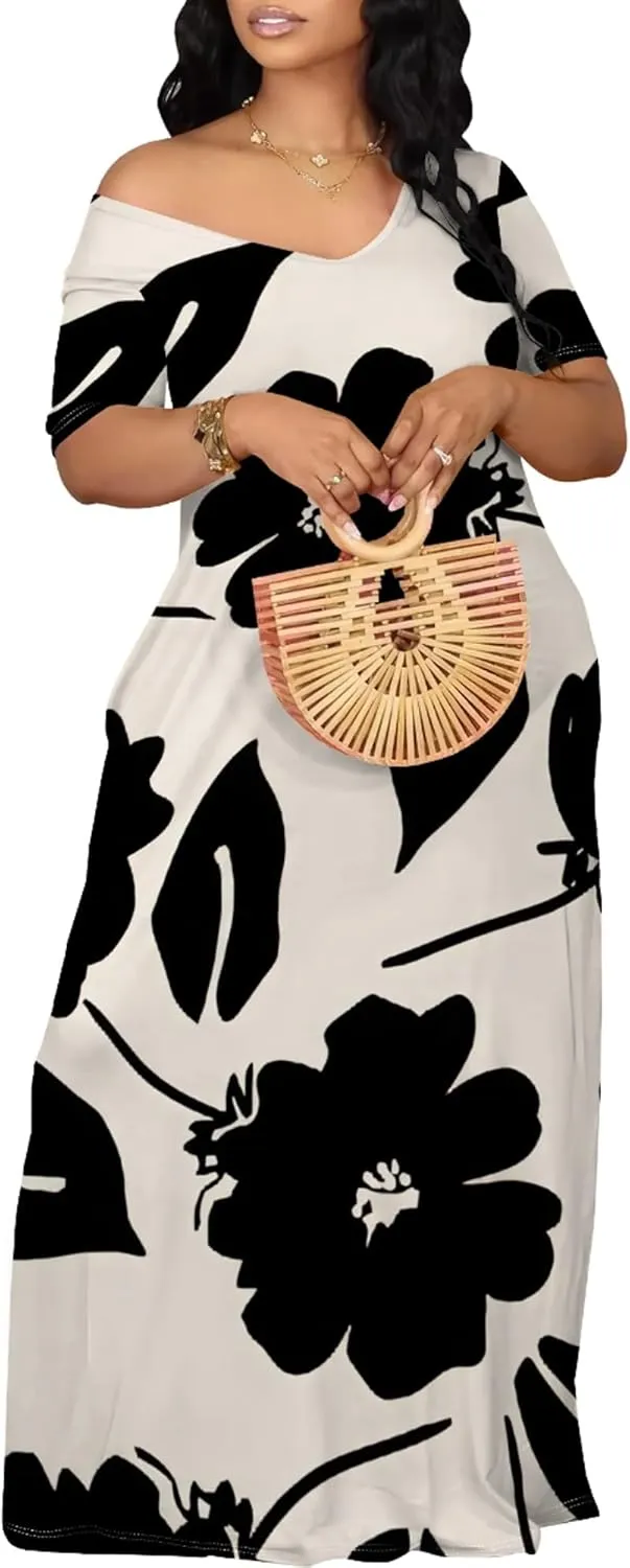 Womens Sexy Beach Outfits Summer Off Shoulder Sexy Maxi Dresses Flowy Dress